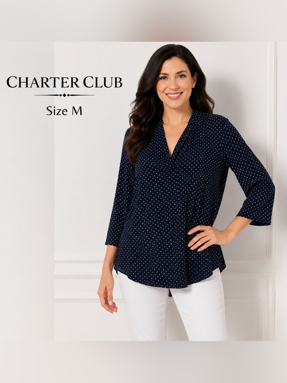 CHARTER CLUB women black&white polka dot top/size M